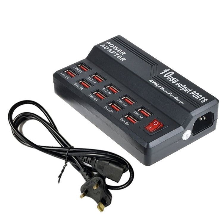 W-838 60W 10 Ports USB Fast Charging Dock Desktop Smart Charger AC100-240V, UK Plug - Multifunction Charger by buy2fix | Online Shopping UK | buy2fix
