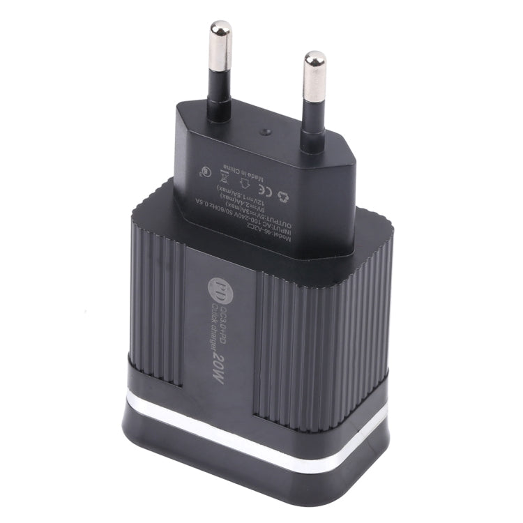 46-A2C2 20W PD + QC3.0 USB Multifunction Fast Charger,EU Plug(Black) - USB Charger by buy2fix | Online Shopping UK | buy2fix