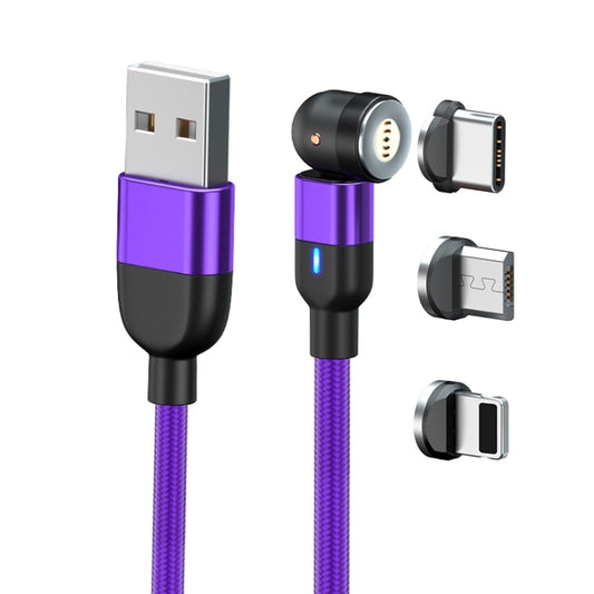 1m 3A Output 3 in 1 USB to 8 Pin + USB-C / Type-C + Micro USB 540 Degree Rotating Magnetic Data Sync Charging Cable(Purple) by buy2fix
