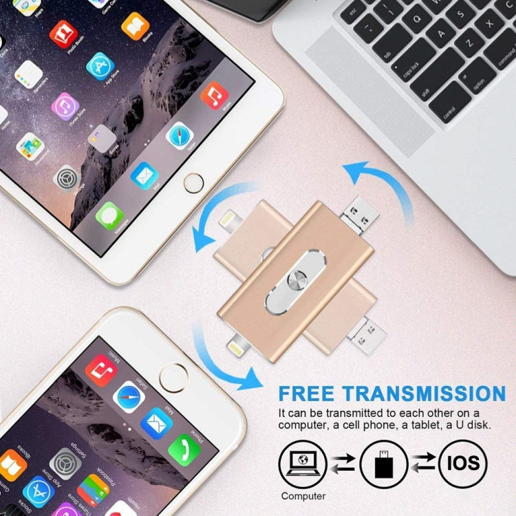 RQW-02 3 in 1 USB 2.0 & 8 Pin & Micro USB 64GB Flash Drive(Blue) by buy2fix