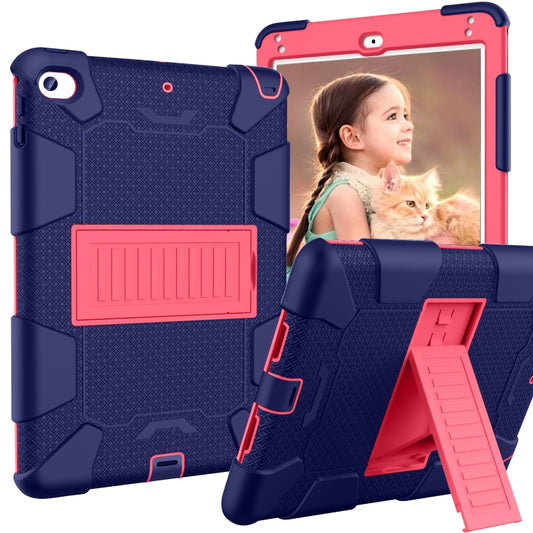 Shockproof Two-color Silicone Protection Shell for iPad Mini 2019 & 4, with Holder (Navy Blue+Rose Red) - iPad mini (2019) / mini 5 Cases by buy2fix | Online Shopping UK | buy2fix