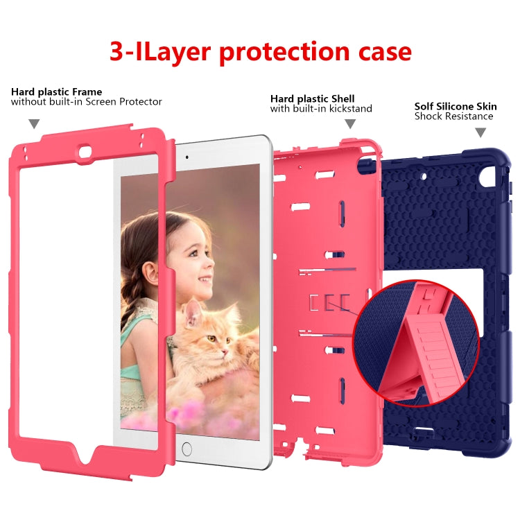 Shockproof Two-color Silicone Protection Shell for iPad Mini 2019 & 4, with Holder (Navy Blue+Rose Red) - iPad mini (2019) / mini 5 Cases by buy2fix | Online Shopping UK | buy2fix