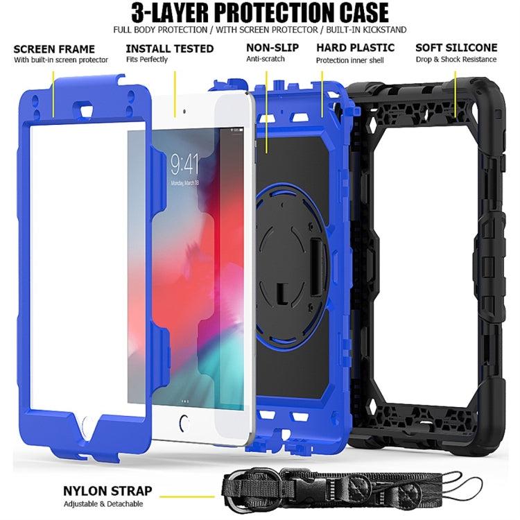 Shockproof Black Silica Gel + Colorful PC Protective Case for iPad Mini 2019 / Mini 4, with Holder & Shoulder Strap & Hand Strap & Pen Slot(Blue) - iPad Pro 11 (2018) Cases by buy2fix | Online Shopping UK | buy2fix