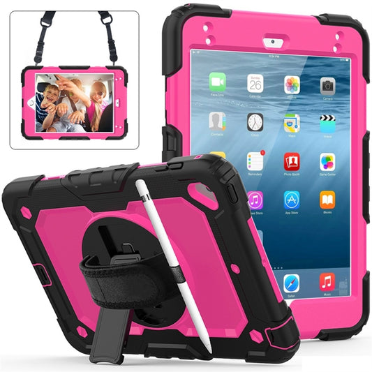 Shockproof Black Silica Gel + Colorful PC Protective Case for iPad Mini 2019 / Mini 4, with Holder & Shoulder Strap & Hand Strap & Pen Slot(Rose Red) - iPad Pro 11 (2018) Cases by buy2fix | Online Shopping UK | buy2fix