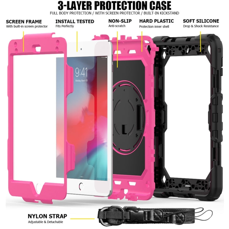 Shockproof Black Silica Gel + Colorful PC Protective Case for iPad Mini 2019 / Mini 4, with Holder & Shoulder Strap & Hand Strap & Pen Slot(Rose Red) - iPad Pro 11 (2018) Cases by buy2fix | Online Shopping UK | buy2fix