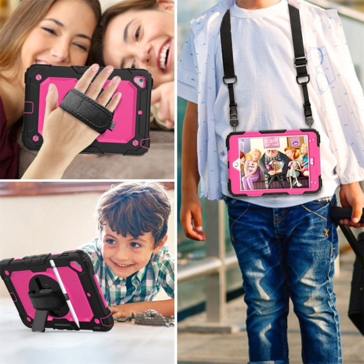 Shockproof Black Silica Gel + Colorful PC Protective Case for iPad Mini 2019 / Mini 4, with Holder & Shoulder Strap & Hand Strap & Pen Slot(Rose Red) - iPad Pro 11 (2018) Cases by buy2fix | Online Shopping UK | buy2fix