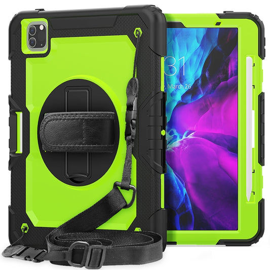 For iPad Pro 11 inch (2018) / Pro 11 inch (2020) Shockproof Black Silica Gel + Colorful PC Protective Tablet Case with Holder & Shoulder Strap & Hand Strap & Pen Slot(Green) - iPad Pro 11 (2020) Cases by buy2fix | Online Shopping UK | buy2fix
