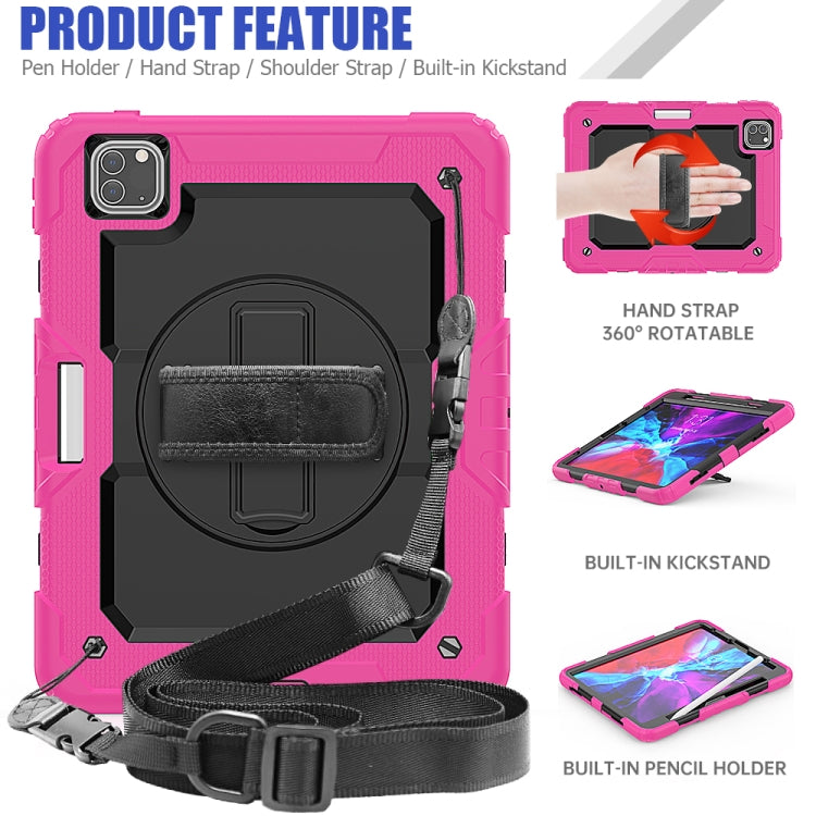 For iPad Pro 11 inch (2018) / Pro 11 inch (2020) Shockproof Colorful Silica Gel + PC Protective Tablet Case with Holder & Shoulder Strap & Hand Strap & Pen Slot(Rose Red) - iPad Pro 11 (2020) Cases by buy2fix | Online Shopping UK | buy2fix