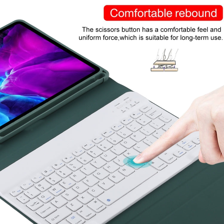 TG11B Detachable Bluetooth White Keyboard + Microfiber Leather Tablet Case for iPad Pro 11 inch (2020), with Pen Slot & Holder (Dark Green) by buy2fix