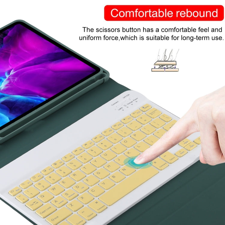 TG11B Detachable Bluetooth Yellow Keyboard + Microfiber Leather Tablet Case for iPad Pro 11 inch (2020), with Pen Slot & Holder (Dark Green) by buy2fix