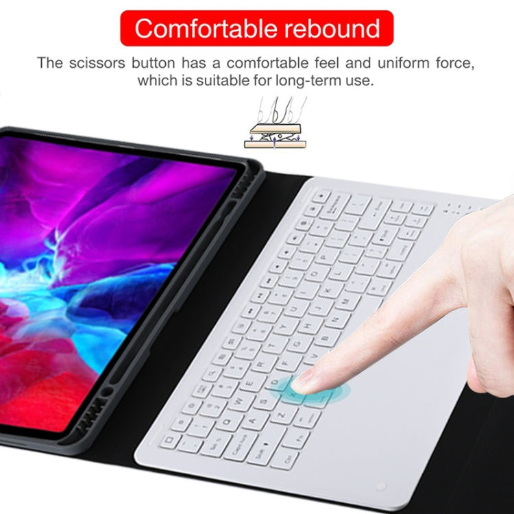 T129 Detachable Bluetooth White Keyboard Microfiber Leather Tablet Case for iPad Pro 12.9 inch (2020), with Holder (Black) by buy2fix