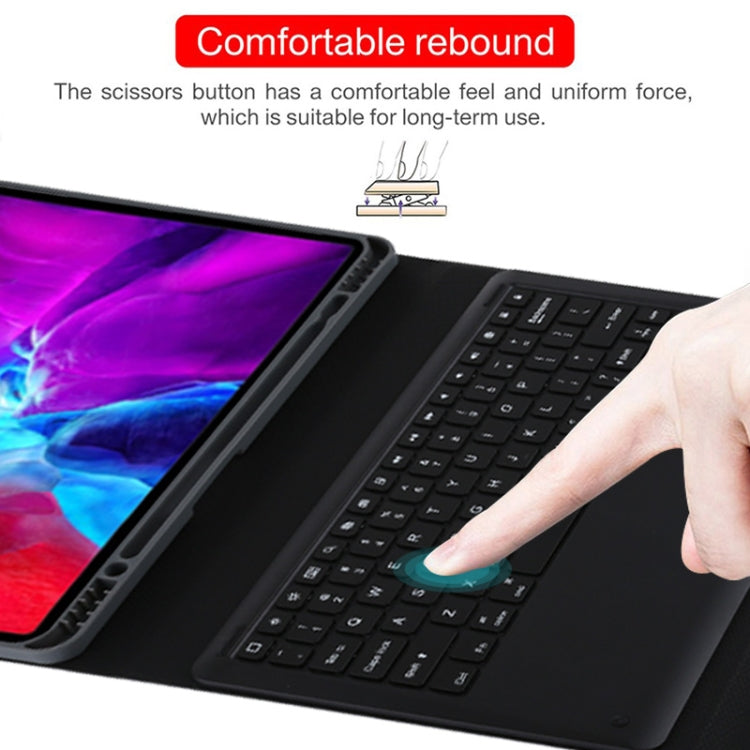 T129 Detachable Bluetooth Black Keyboard Microfiber Leather Tablet Case for iPad Pro 12.9 inch (2020), with Holder (Dark Green) by buy2fix