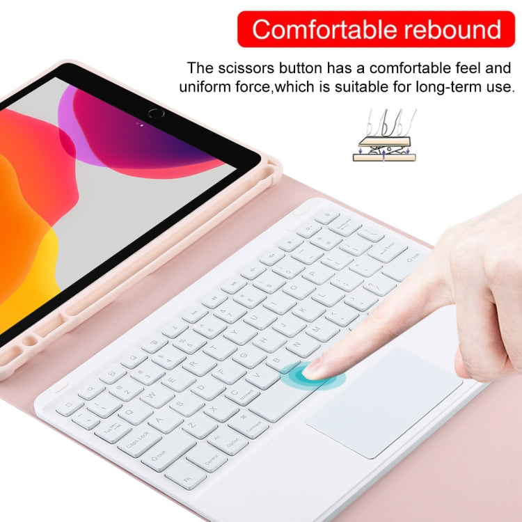 TG-102BCS Detachable Bluetooth White Keyboard + Microfiber Leather Tablet Case for iPad 10.2 inch / iPad Air (2019), with Touch Pad & Backlight & Pen Slot & Holder (Pink) by buy2fix