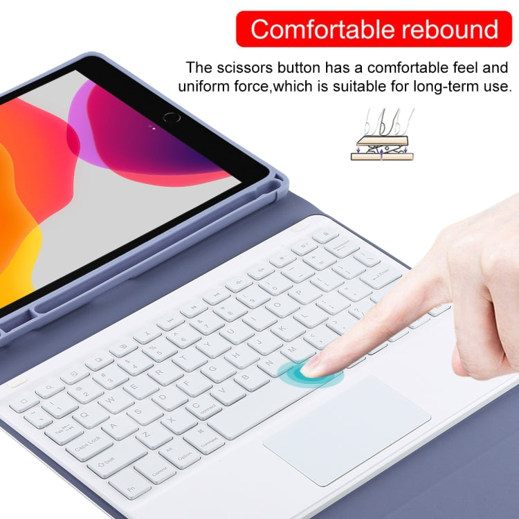 TG-102BCS Detachable Bluetooth White Keyboard + Microfiber Leather Tablet Case for iPad 10.2 inch / iPad Air (2019), with Touch Pad & Backlight & Pen Slot & Holder (Purple) by buy2fix