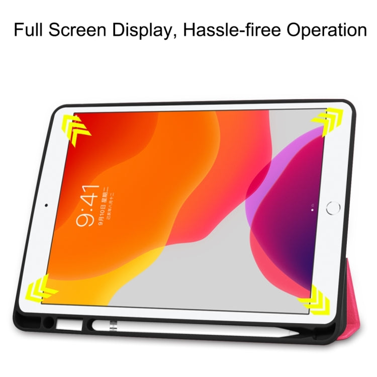 For iPad 10.2 2021 / 2020 / 2019 Custer Texture Horizontal Flip Smart TPU Leather Case with Sleep / Wake-up Function & Three-folding Holder & Pen Slot(Rose Red) - iPad 10.2 Cases by buy2fix | Online Shopping UK | buy2fix