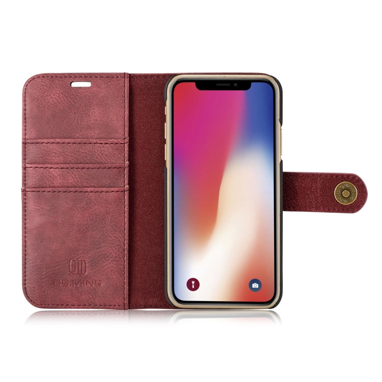 For iPhone X / XS DG.MING Crazy Horse Texture Horizontal Flip Detachable Magnetic Protective Case with Holder & Card Slots & Wallet(Red) - More iPhone Cases by DG.MING | Online Shopping UK | buy2fix