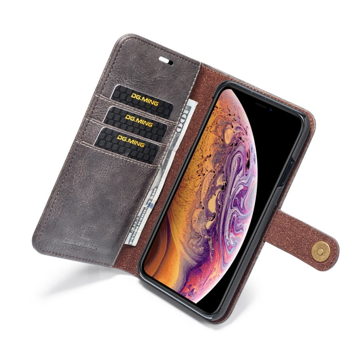For iPhone XS Max DG.MING Crazy Horse Texture Flip Detachable Magnetic Leather Case with Holder & Card Slots & Wallet (Grey) by DG.MING