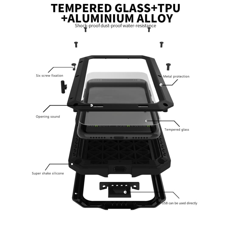 For iPhone XS Max Waterproof Dustproof Shockproof Aluminum Alloy + Tempered Glass + Silicone Case (Black) - More iPhone Cases by buy2fix | Online Shopping UK | buy2fix