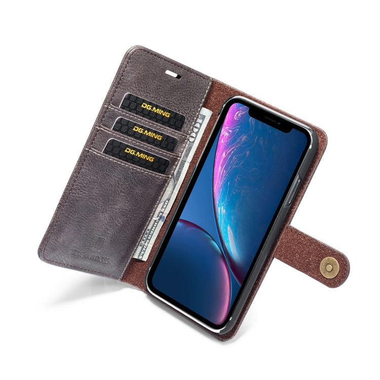 For iPhone XR DG.MING Crazy Horse Texture Flip Detachable Magnetic Leather Case with Holder & Card Slots & Wallet (Grey) - More iPhone Cases by DG.MING | Online Shopping UK | buy2fix