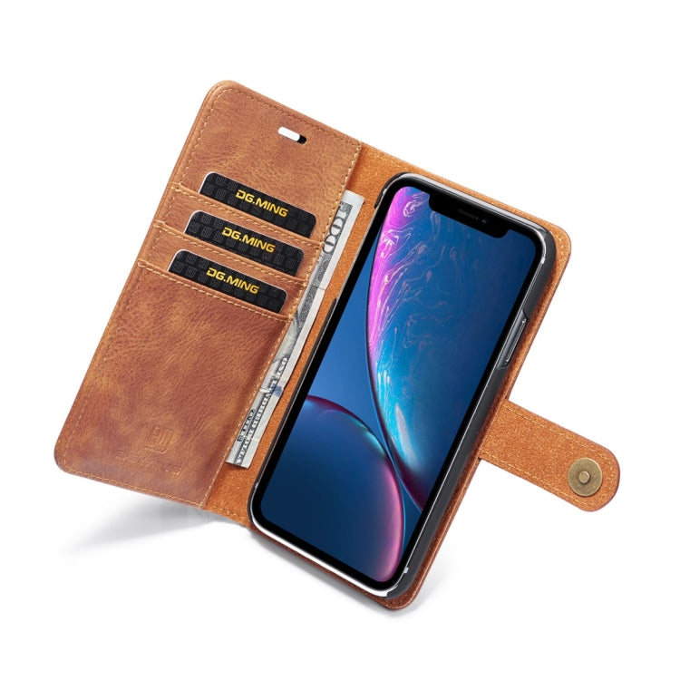 For iPhone XR DG.MING Crazy Horse Texture Flip Detachable Magnetic Leather Case with Holder & Card Slots & Wallet (Brown) by DG.MING