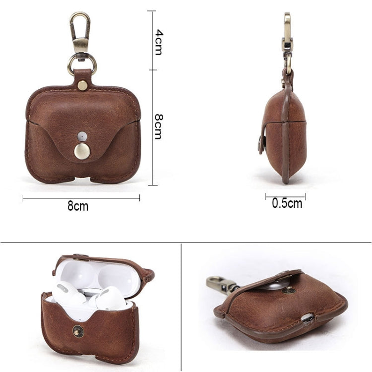 CF1108 For AirPods Pro Crazy Horse Texture Earphone Protective Leather Case with Hook(Brown) - For AirPods Pro by buy2fix | Online Shopping UK | buy2fix