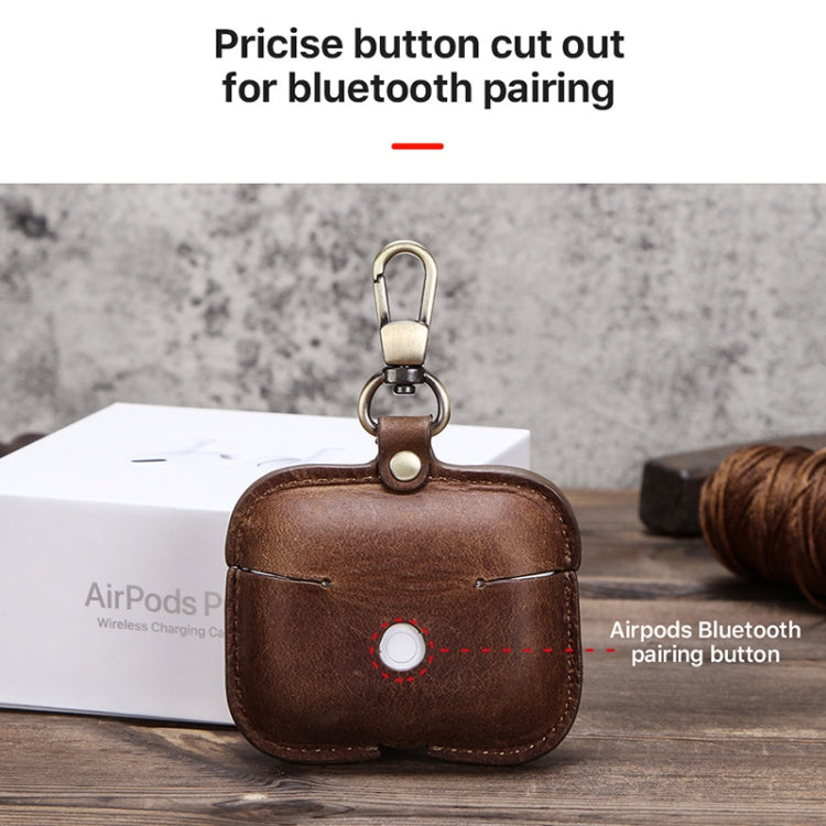 CF1108 For AirPods Pro Crazy Horse Texture Earphone Protective Leather Case with Hook(Brown) - For AirPods Pro by buy2fix | Online Shopping UK | buy2fix