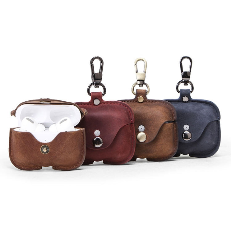 CF1108 For AirPods Pro Crazy Horse Texture Earphone Protective Leather Case with Hook(Brown) - For AirPods Pro by buy2fix | Online Shopping UK | buy2fix