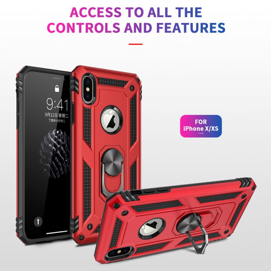 For iPhone X / XS Sergeant Armor Shockproof TPU + PC Protective Case with 360 Degree Rotation Holder (Blue) by buy2fix
