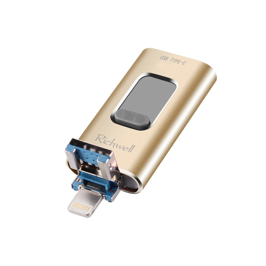 Richwell 3 in 1 16G Type-C + 8 Pin + USB 3.0 Metal Push-pull Flash Disk with OTG Function(Gold) by Richwell