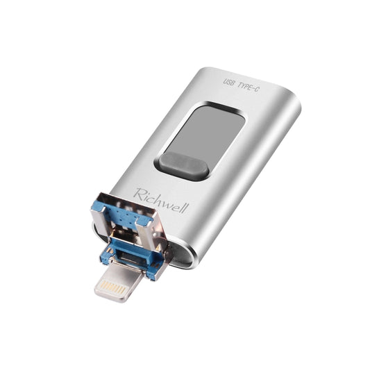 Richwell 3 in 1 32G Type-C + 8 Pin + USB 3.0 Metal Push-pull Flash Disk with OTG Function(Silver) by Richwell