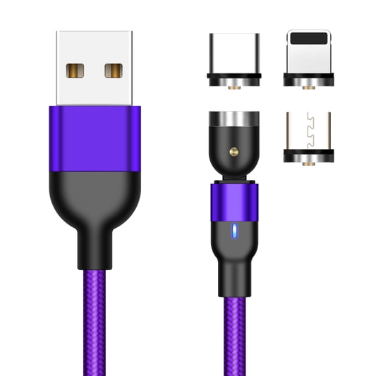 2m 2A Output 3 in 1 USB to 8 Pin + USB-C / Type-C + Micro USB Nylon Braided Rotate Magnetic Charging Cable (Purple) by buy2fix