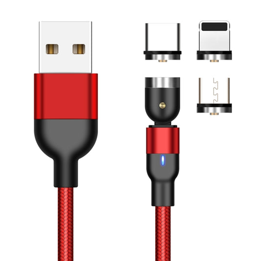 2m 2A Output 3 in 1 USB to 8 Pin + USB-C / Type-C + Micro USB Nylon Braided Rotate Magnetic Charging Cable (Red) by buy2fix