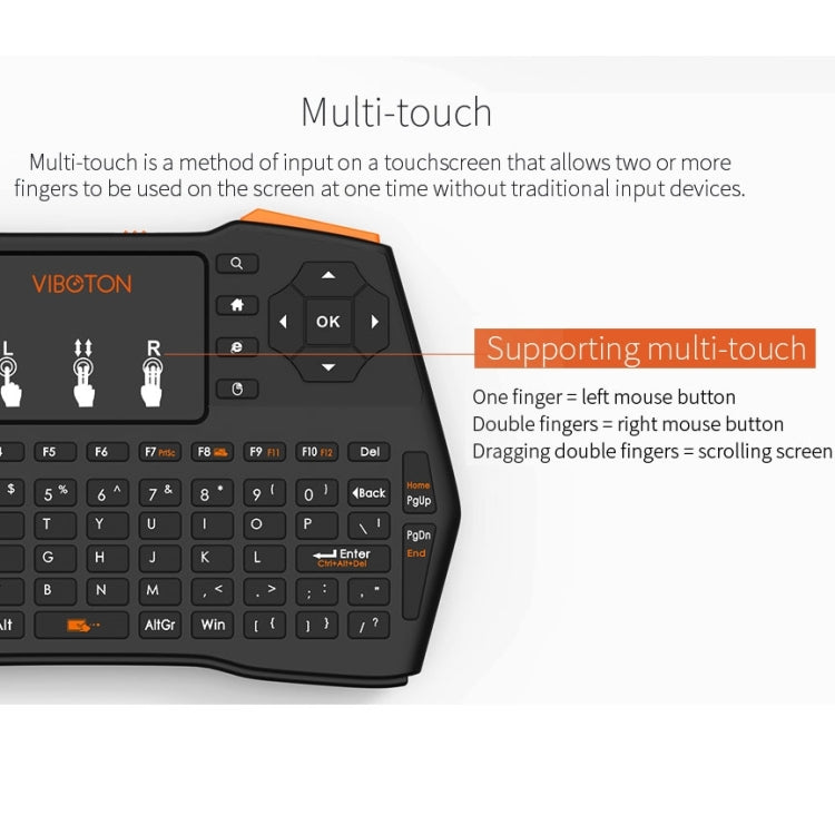 VIBOTON i8 Plus Updated 2.4GHz QWERT Mini Wireless Keyboard with Touchpad for TV Box, Mi Box, Computer, Tablet, Laptop and Projector(Black) - MINI PC Accessories & Gadgets by VIBOTON | Online Shopping UK | buy2fix