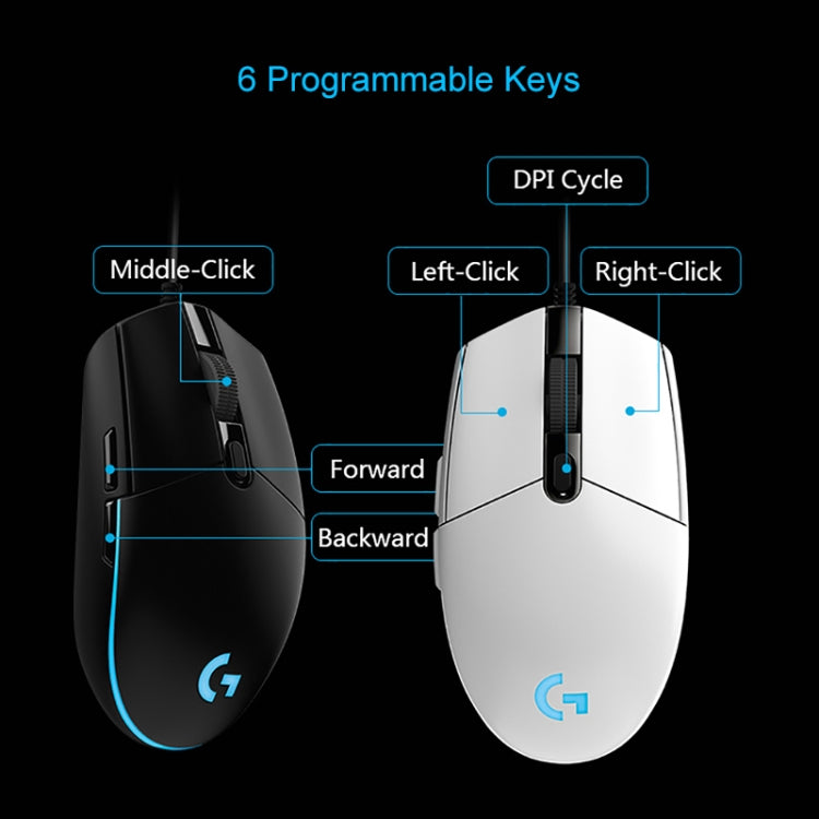 Logitech G102 6-keys RGB Glowing 6000DPI Five-speed Adjustable Wired Optical Gaming Mouse, Length: 2m (Black) - Wired Mice by Logitech | Online Shopping UK | buy2fix