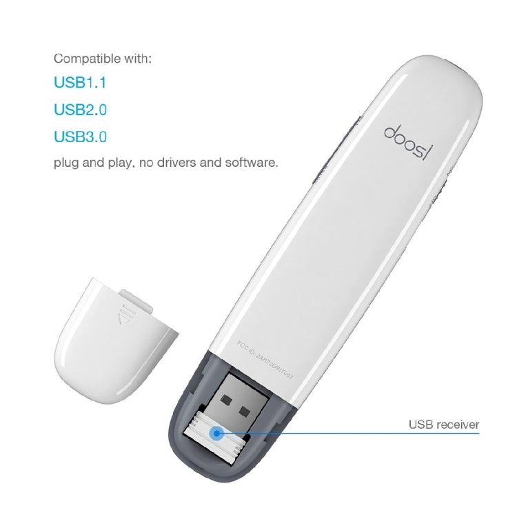 Doosl DSIT007 2.4GHz Rechargeable Powerpoint Presentation Wireless Cliker Remote Control Pen, Control Distance: 10m(White) - by DOOSL | Online Shopping UK | buy2fix