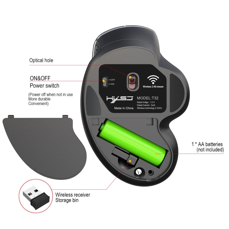HXSJ T32 Ergonomic Design 2.4G Wireless Vertical Mouse - Wireless Mice by HXSJ | Online Shopping UK | buy2fix