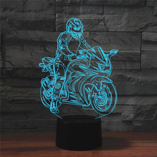 Motorcycle Shape 3D Colorful LED Vision Light Table Lamp, USB Touch Version by buy2fix