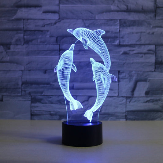 Three Dolphins Shape 3D Colorful LED Vision Light Table Lamp, Crack Remote Control Version by buy2fix