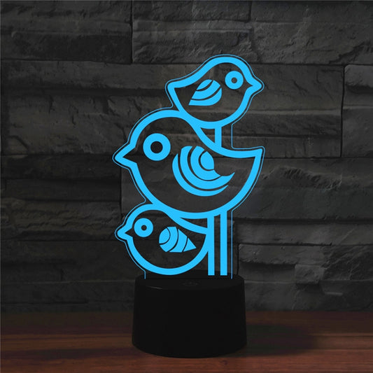Three Birds Shape 3D Colorful LED Vision Light Table Lamp, USB & Battery Version by buy2fix