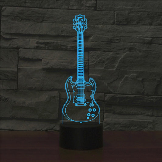 Five-string Guitar Shape 3D Colorful LED Vision Light Table Lamp, USB & Battery Version by buy2fix
