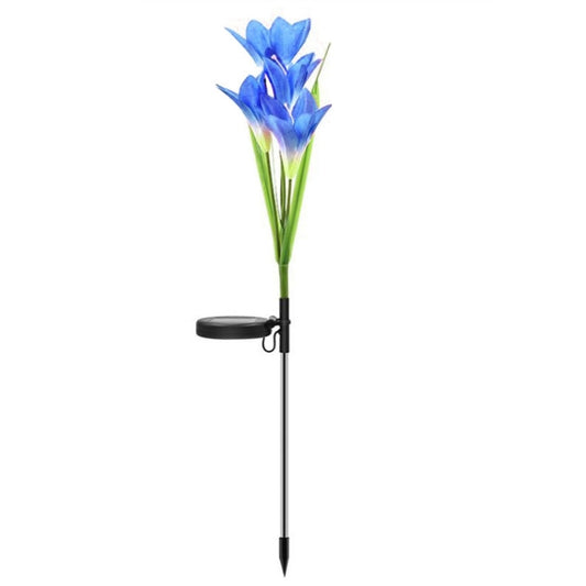 Simulated Lily Flower 4 Heads Solar Powered Outdoor IP55 Waterproof LED Decorative Lawn Lamp, White Light (Blue) by buy2fix