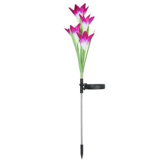Simulated Lily Flower 4 Heads Solar Powered Outdoor IP55 Waterproof LED Decorative Lawn Lamp, White Light (Purple) by buy2fix