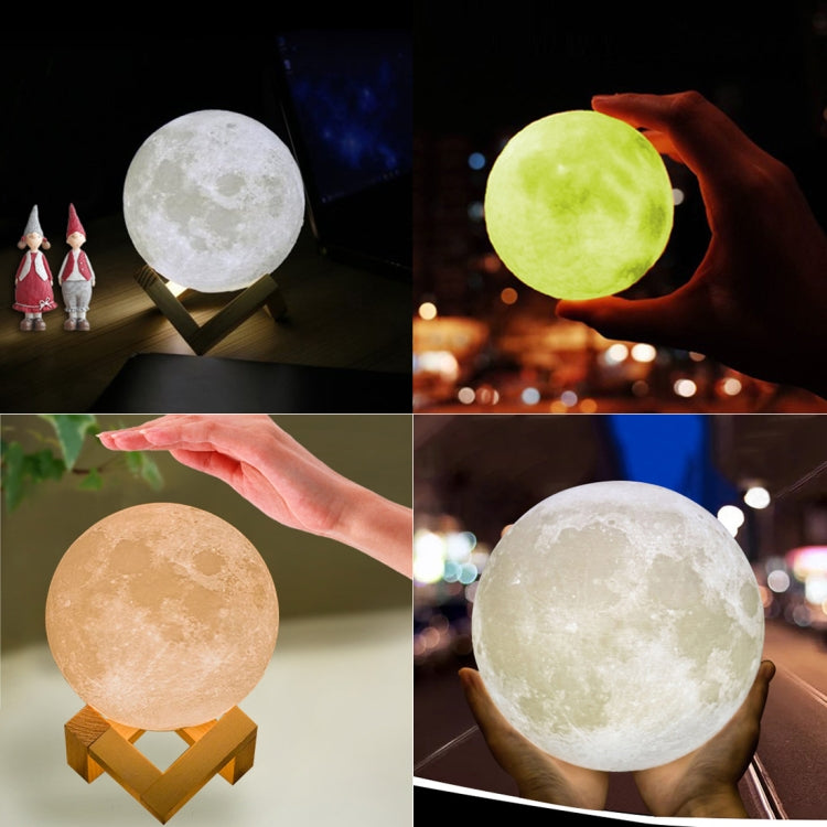 8cm Touch Control 3D Print Moon Lamp , USB Charging 16-color Changing LED Energy-saving Night Light with Wooden Holder Base & Remote Control by buy2fix