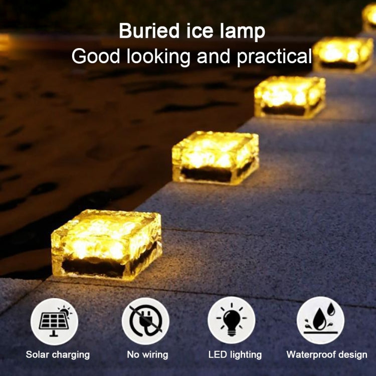 Solar Powered Square Tempered Glass Outdoor LED Buried Light Garden Decoration Lamp IP55 Waterproof,Size: 7 x 7 x 5cm (Warm White) - Buried Lights by buy2fix | Online Shopping UK | buy2fix