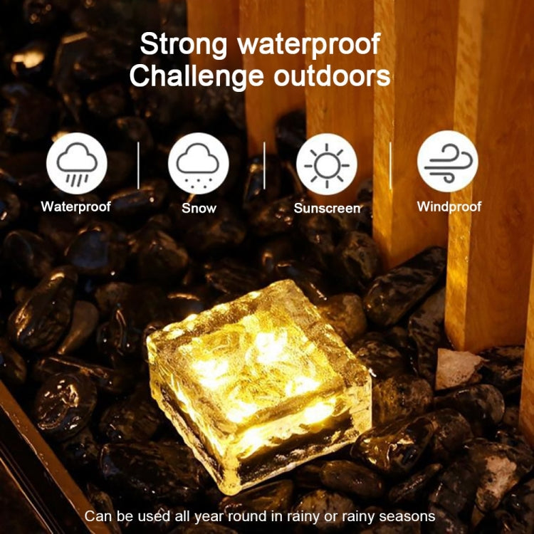 Solar Powered Square Tempered Glass Outdoor LED Buried Light Garden Decoration Lamp IP55 Waterproof,Size: 7 x 7 x 5cm (Warm White) - Buried Lights by buy2fix | Online Shopping UK | buy2fix