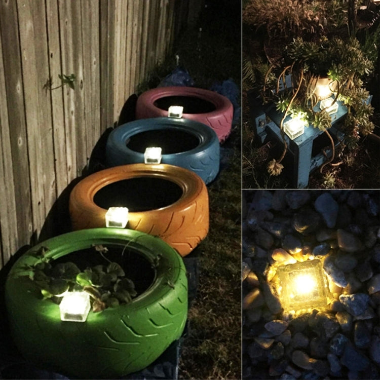 Solar Powered Square Tempered Glass Outdoor LED Buried Light Garden Decoration Lamp IP55 Waterproof,Size: 7 x 7 x 5cm (Warm White) - Buried Lights by buy2fix | Online Shopping UK | buy2fix