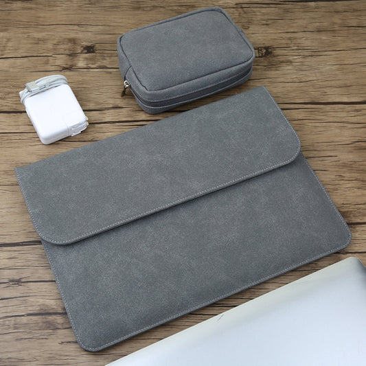 2 in 1 Horizontal Matte Leather Laptop Inner Bag + Power Bag for MacBook 12 inch A1534 (2015 - 2017)(Dark Gray) by buy2fix