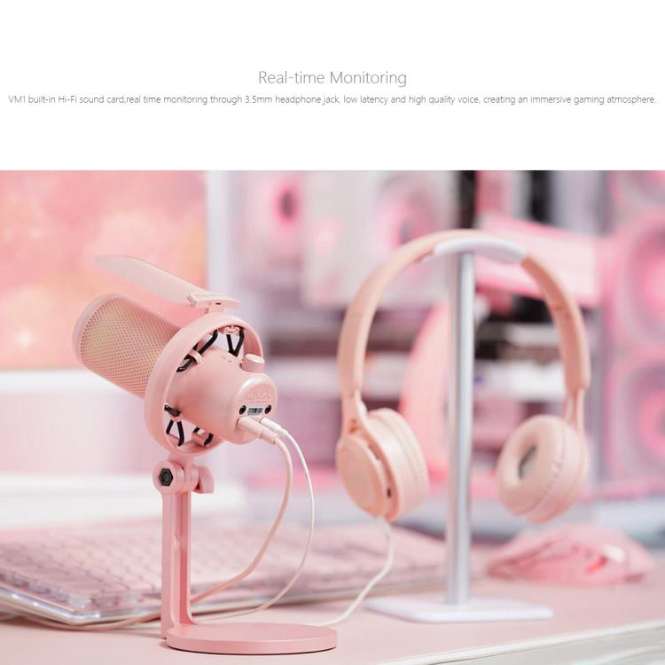 FEELWORLD VM1 USB Condenser Gaming Microphone for Streaming Noise Cancellation Mute RGB Light Desktop Stand (Pink) - Microphone by FEELWORLD | Online Shopping UK | buy2fix