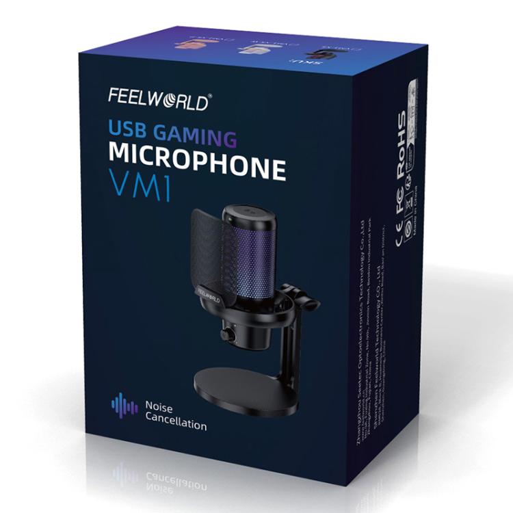 FEELWORLD VM1 USB Condenser Gaming Microphone for Streaming Noise Cancellation Mute RGB Light Desktop Stand (Pink) - Microphone by FEELWORLD | Online Shopping UK | buy2fix