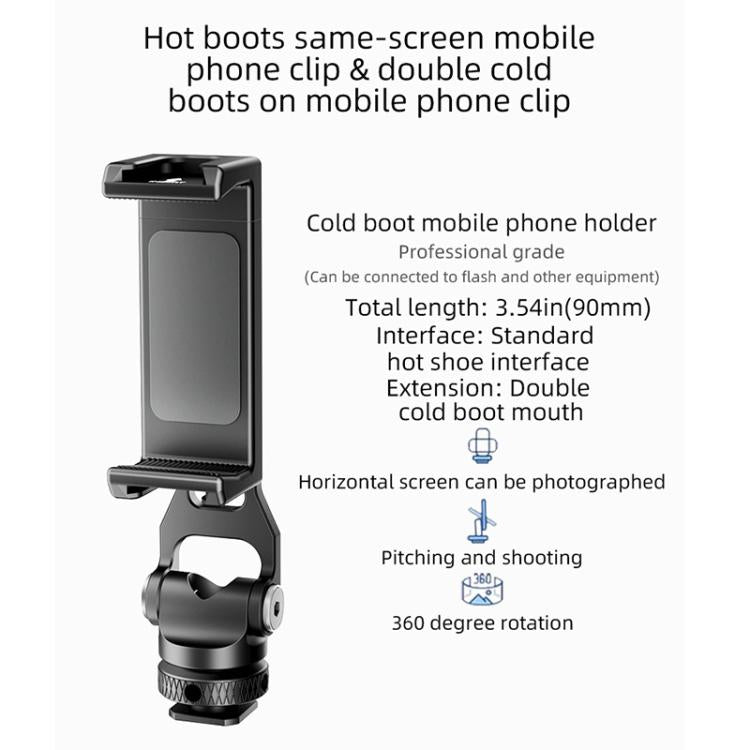 BEXIN PH-01 Desktop Live Broadcast Bracket 360 Phone Clamp Dual Cold Shoes Mount (Black) - Stand by BEXIN | Online Shopping UK | buy2fix